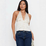 Sexy Apricot Pink Satin Halterneck Top