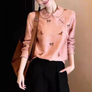 Women's Retro Animal Print Long-Sleeve Button Top