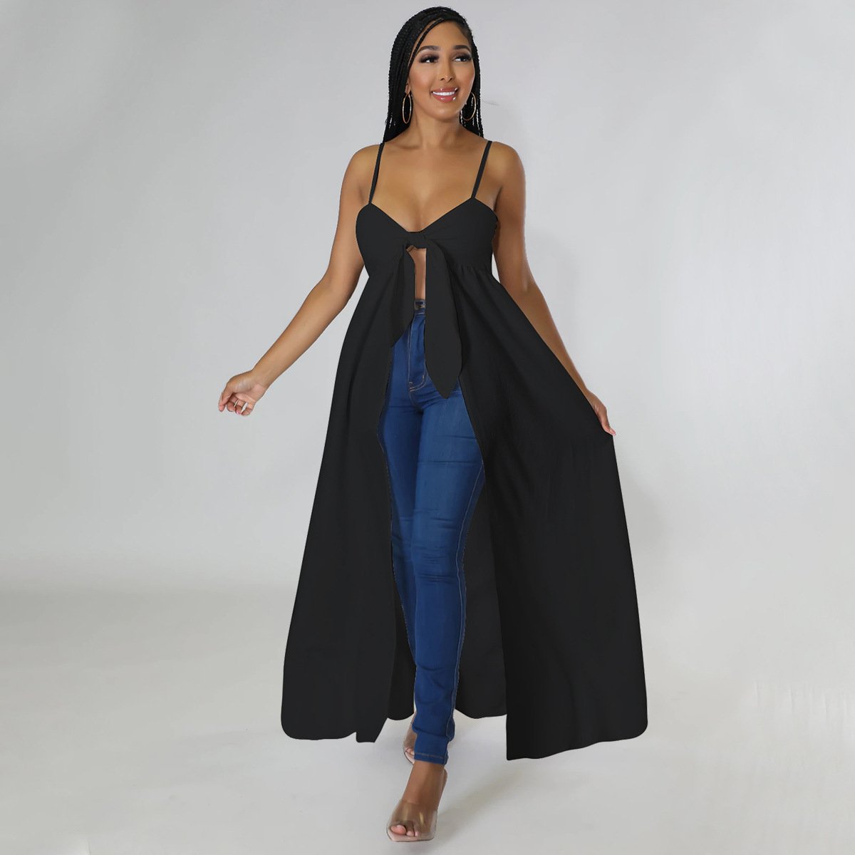 Sexy V-Neck Camisole Top with Slit Detail