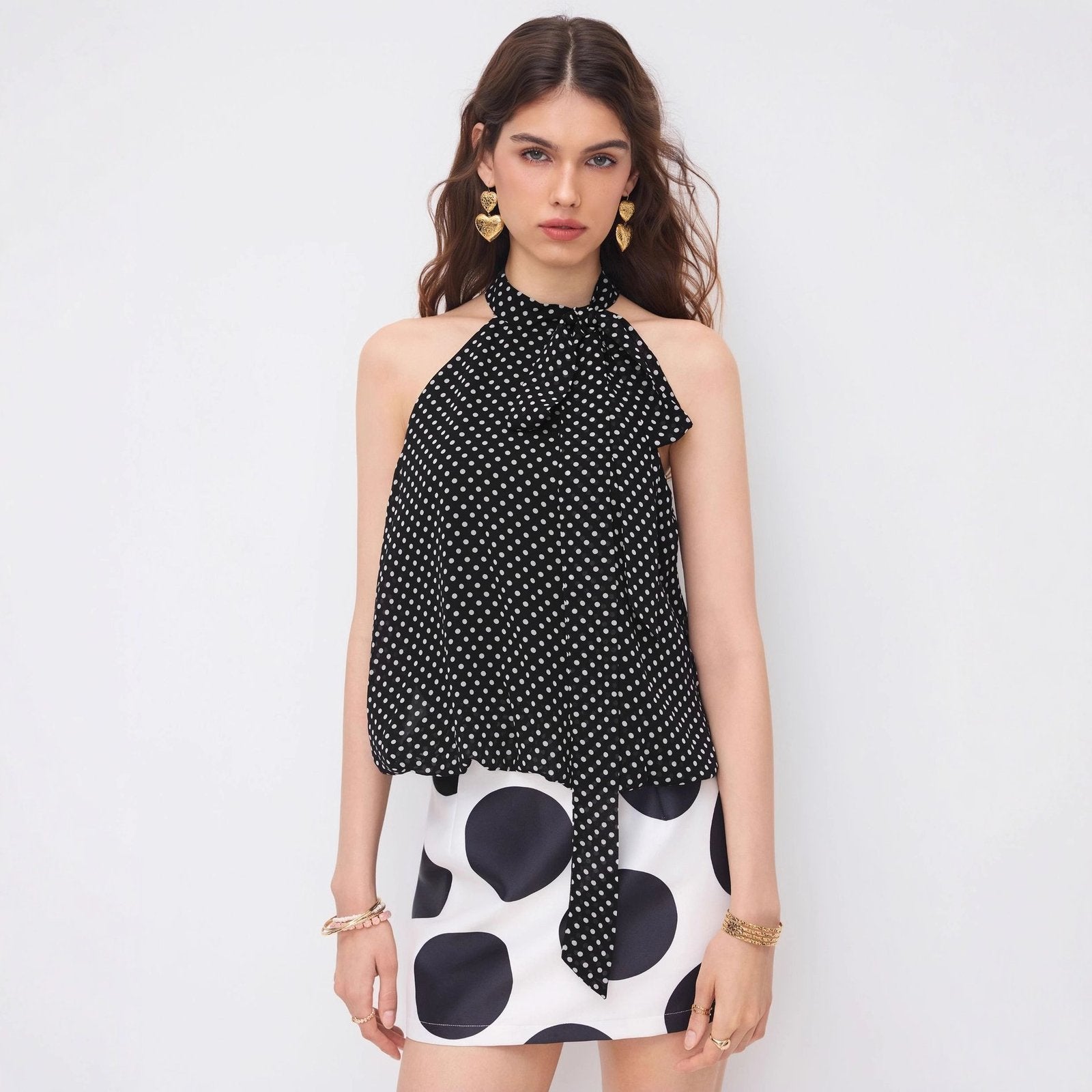 Polka Dot Halter Neck Top for Women