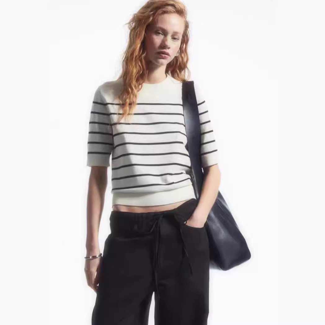 Casual Striped Crew-neck Tee for Women