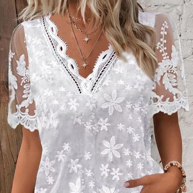 Lace Trim V-Neck Top