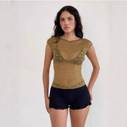 Lace Floral Short Sleeve Top for Women