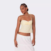 Sexy Backless Lace Top for Women - Yellow, Blue Plaid