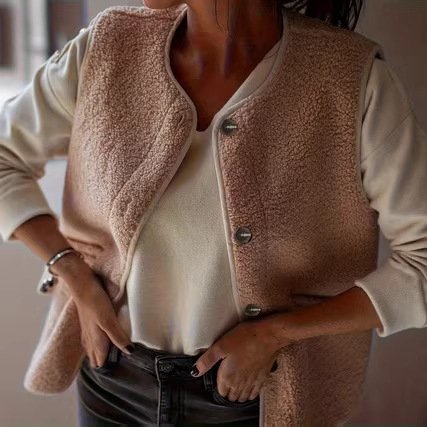 Peach Women's Casual Blazer Vest with Button Closure