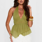 Summer Halter Top with Ruffle Trim