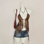 Sexy Leopard Print Halter Neck Top for Women