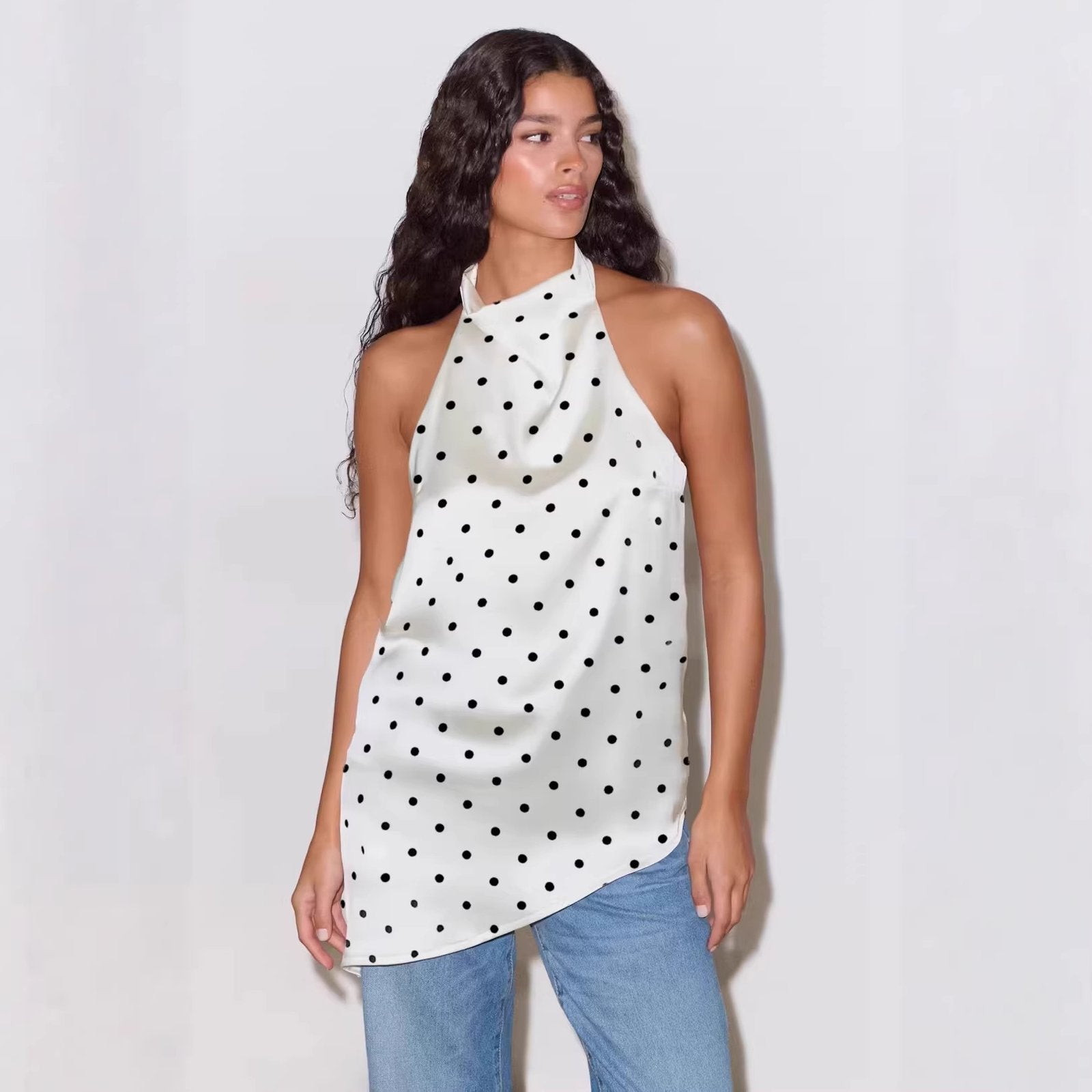 Chic Polka-Dot Halter Neck Top for Women