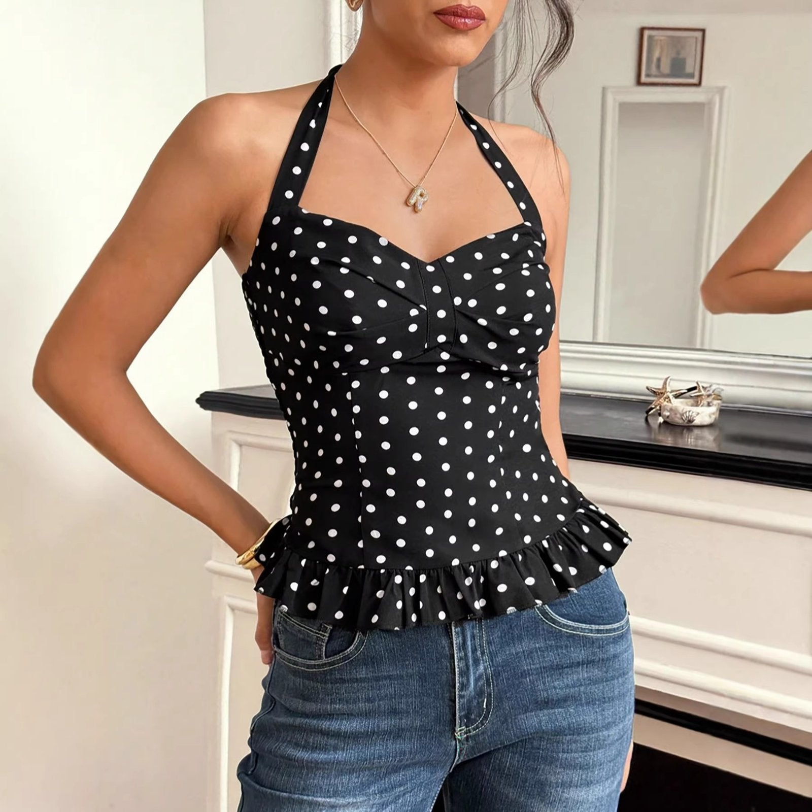 Polka Dot Halter Neck Summer Top