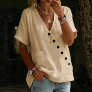 Casual V-Neck Cotton Linen Top for Women