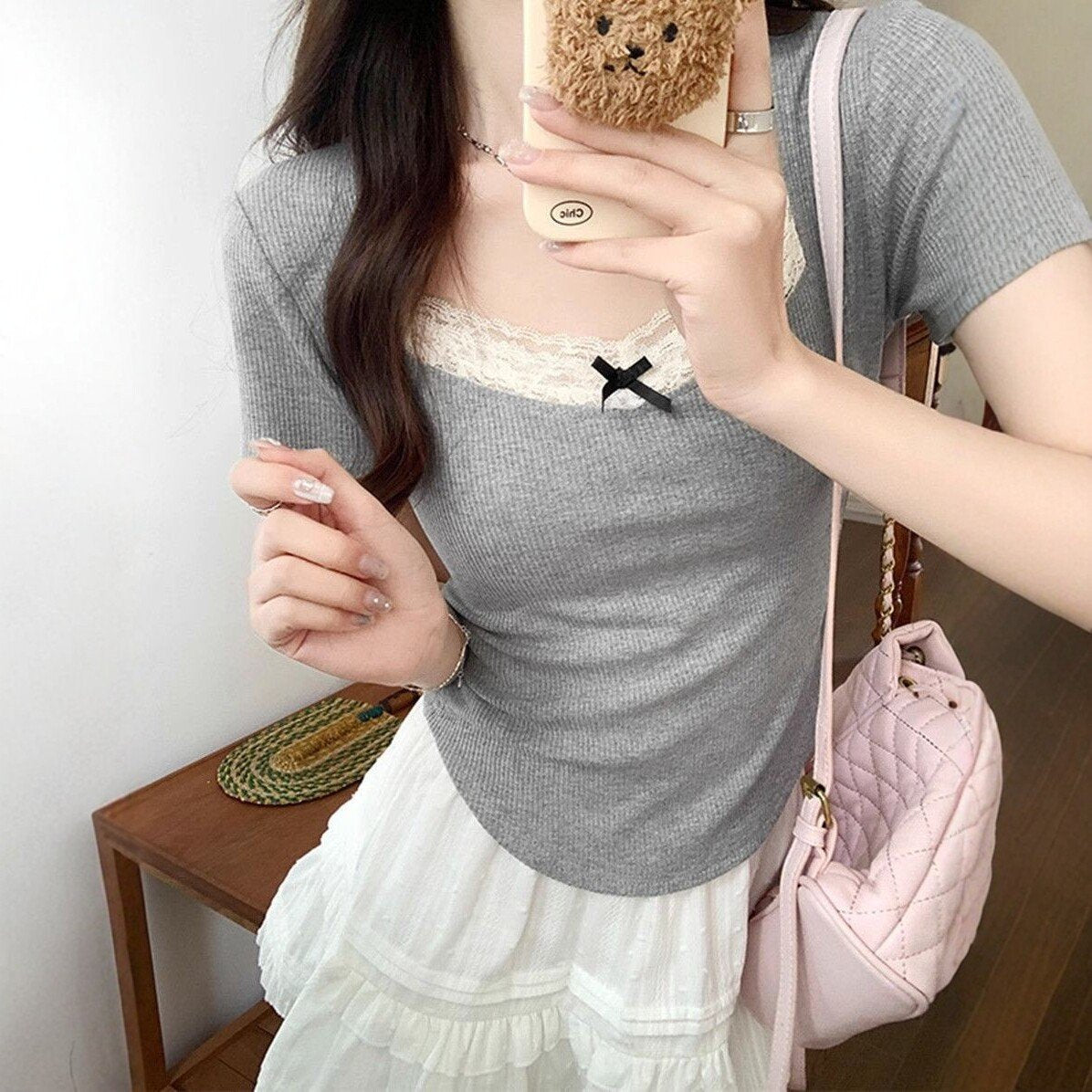 Lace Short Sleeve T-shirt for Women