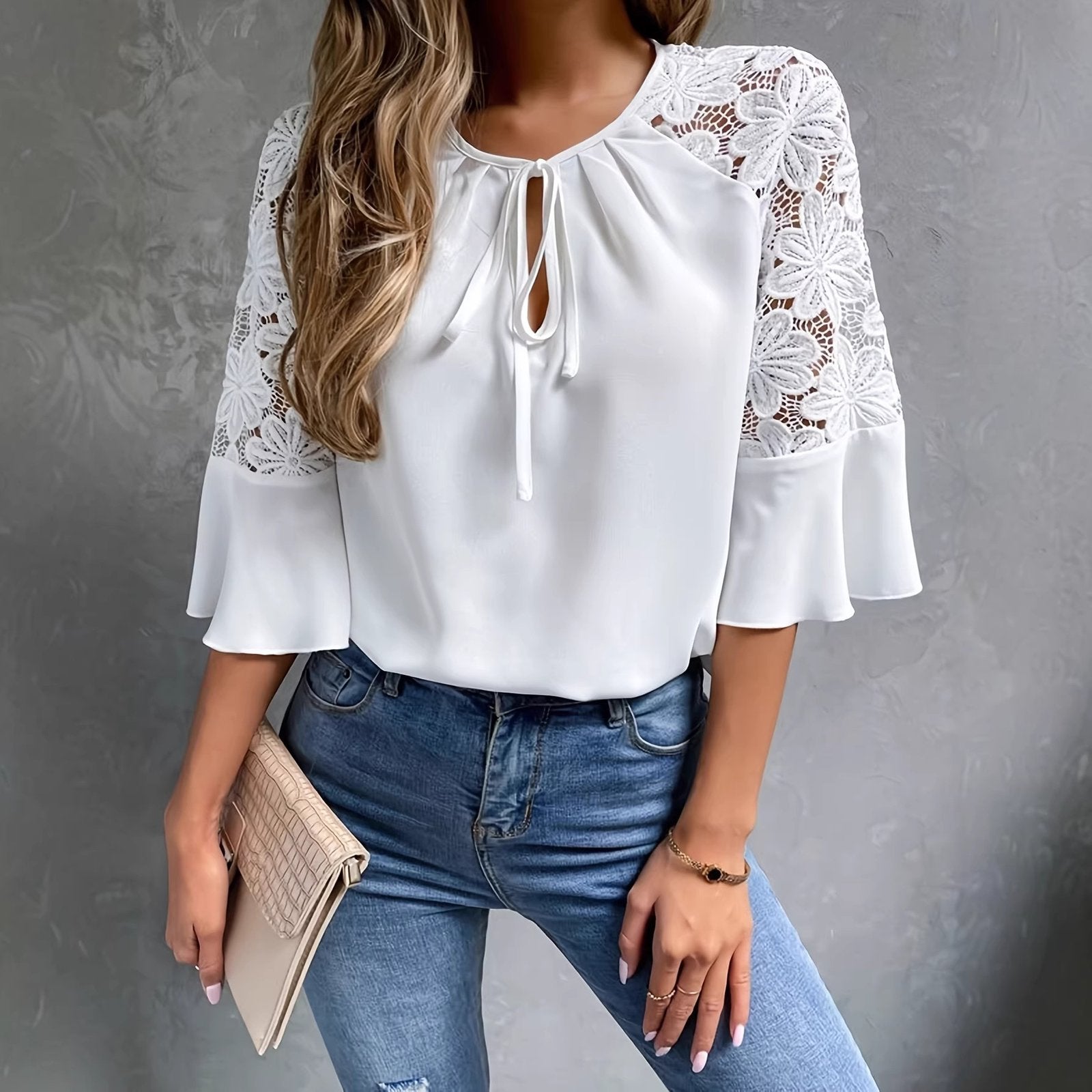 Lace Trim White Top
