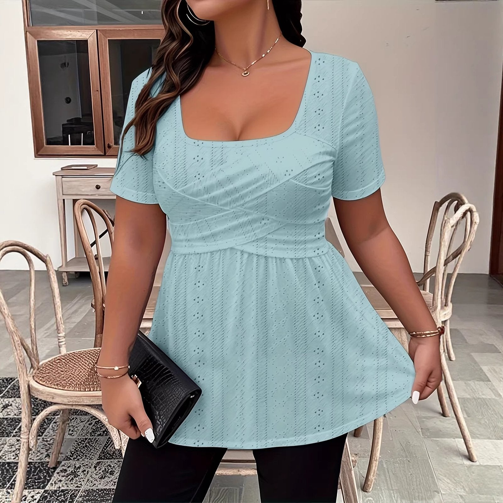Elegant Knitted Mesh Short-Sleeve Tops for Women