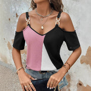 Color-Block Camisole Top with Backless Design