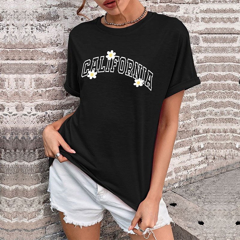 Casual Printed Top for Women - Loose Fit & Short Sleeves
