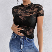 Lace Slim-fit T-shirt for Women - Geometric Pattern