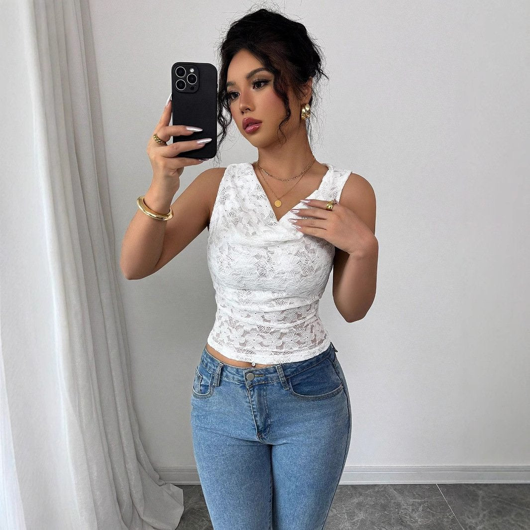 Sexy Lace Sleeveless Top for Women - Elegant Commuter Style