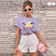Light Purple Crew-neck Printed T-shirt for Women