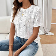 Stretchy White Short Sleeve Top for Women