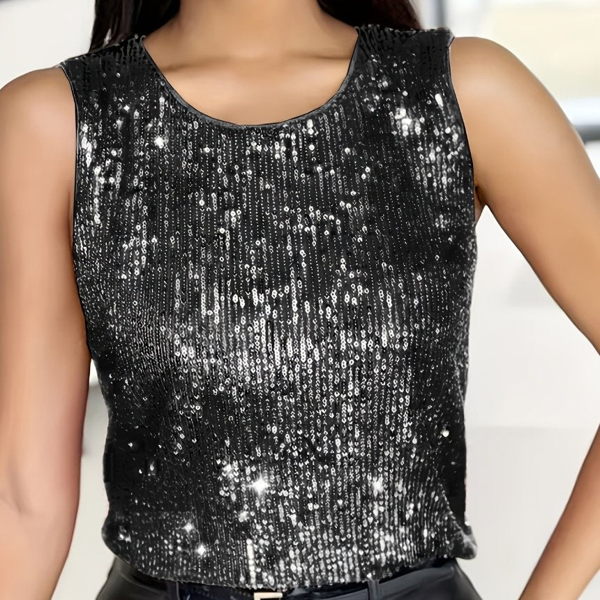 Sequin Plus-Size Crew-Neck Tank Top for Women
