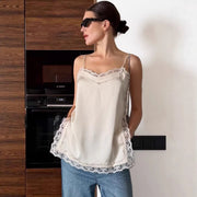 Elegant Satin Slip Dress with Lace Trim