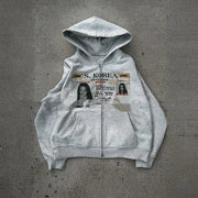 Retro ID Card Print Hoodie for Women