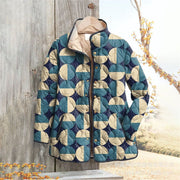 Floral Pleated Hoodie for Women - 6-Button Cotton Jacket