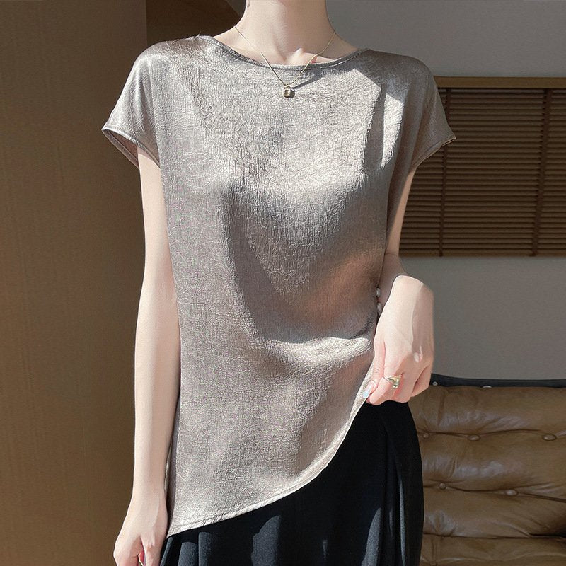 Elegant Textured Top for Women - Short Sleeves & Slim Fit