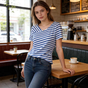 Elegant Striped Top with Shawl Collar