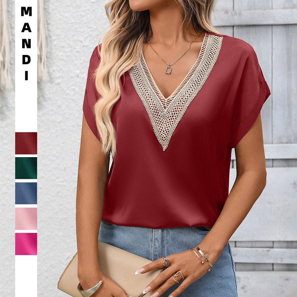 Elegant Lace Satin Business Shirt for Women