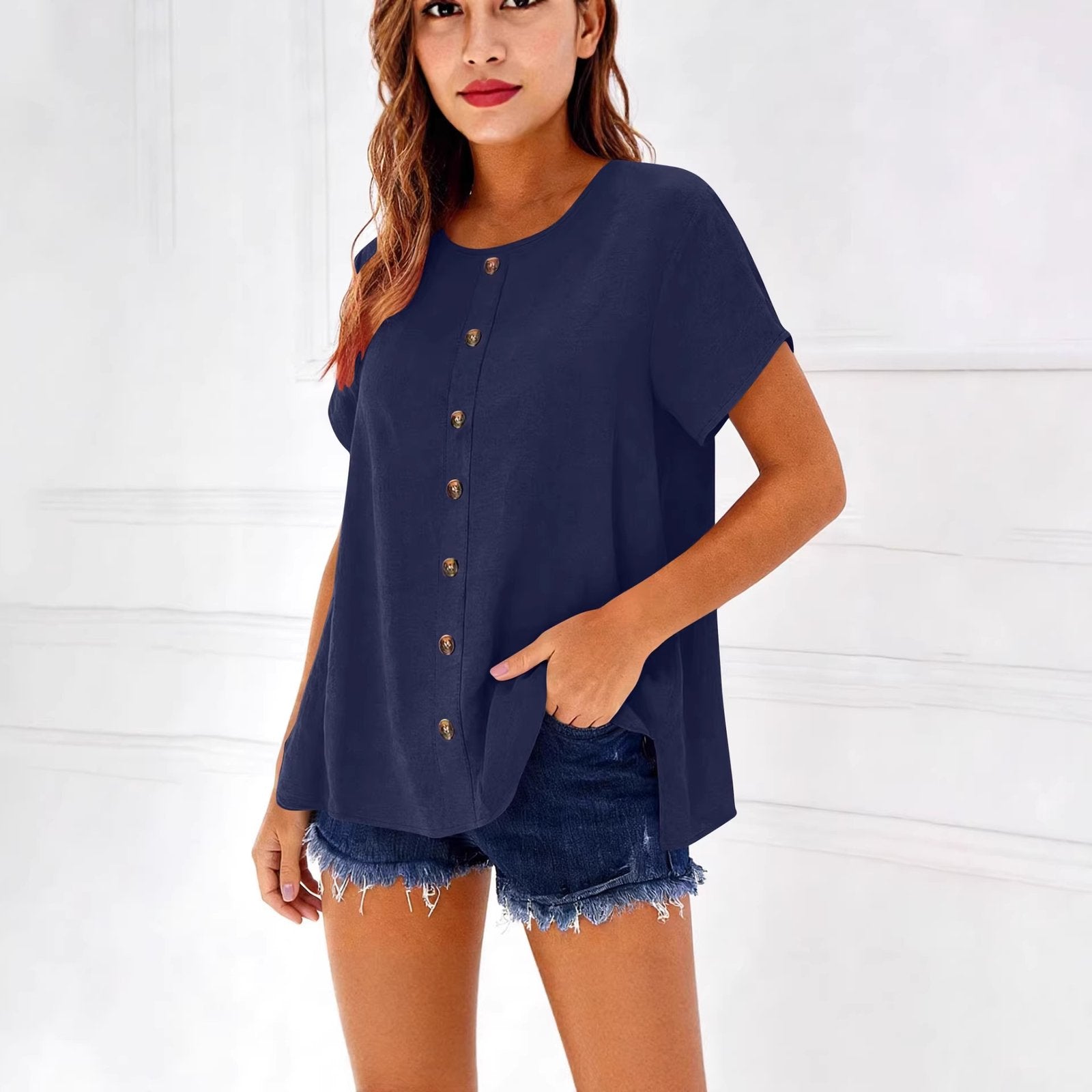 Solid Color Crewneck T-Shirt for Women