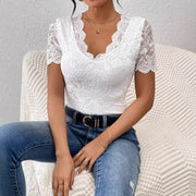 Sexy Lace V-Neck Short-Sleeve Top for Women