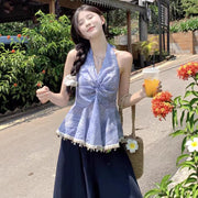 French Halter Neck Camisole Top for Women
