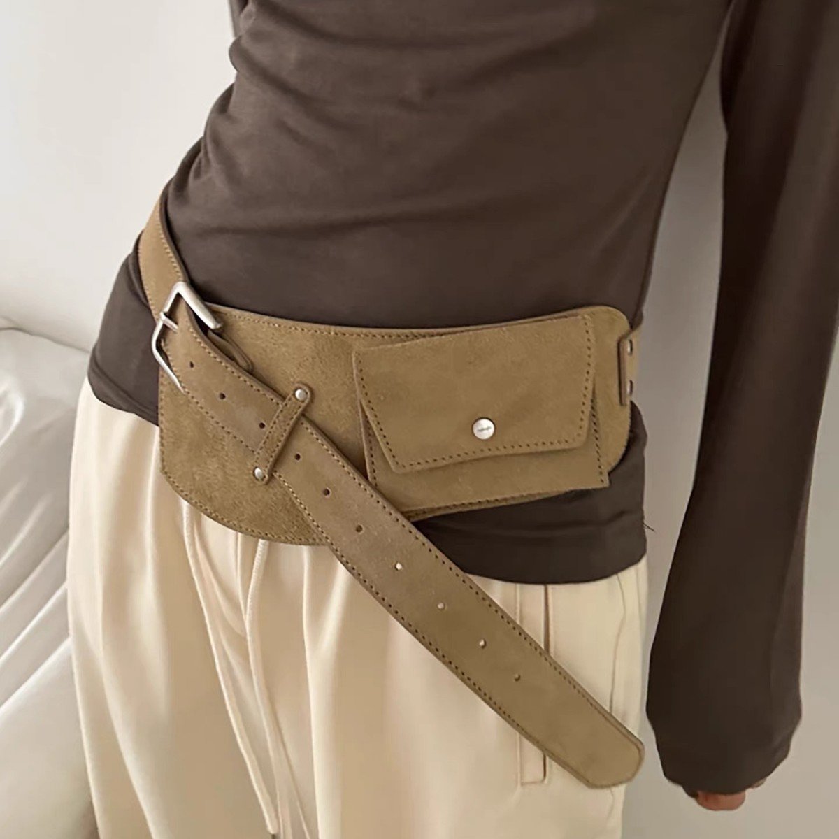 Wide Brown Suede Belt for Women - Retro Chic Style
