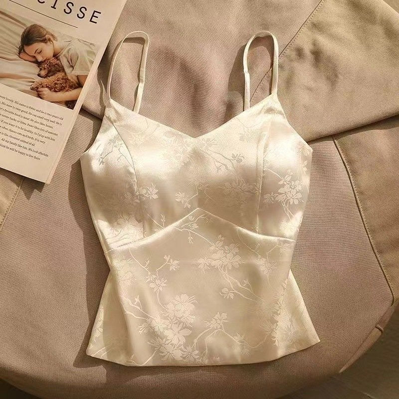 French Jacquard Camisole with Embroidery and Padded Cups