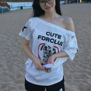 Off-the-Shoulder Sweet & Spicy Graphic Tee for Women