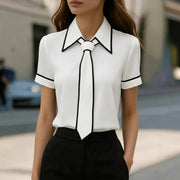 Women's Short-Sleeved Fashion Top with Color-Blocked Style