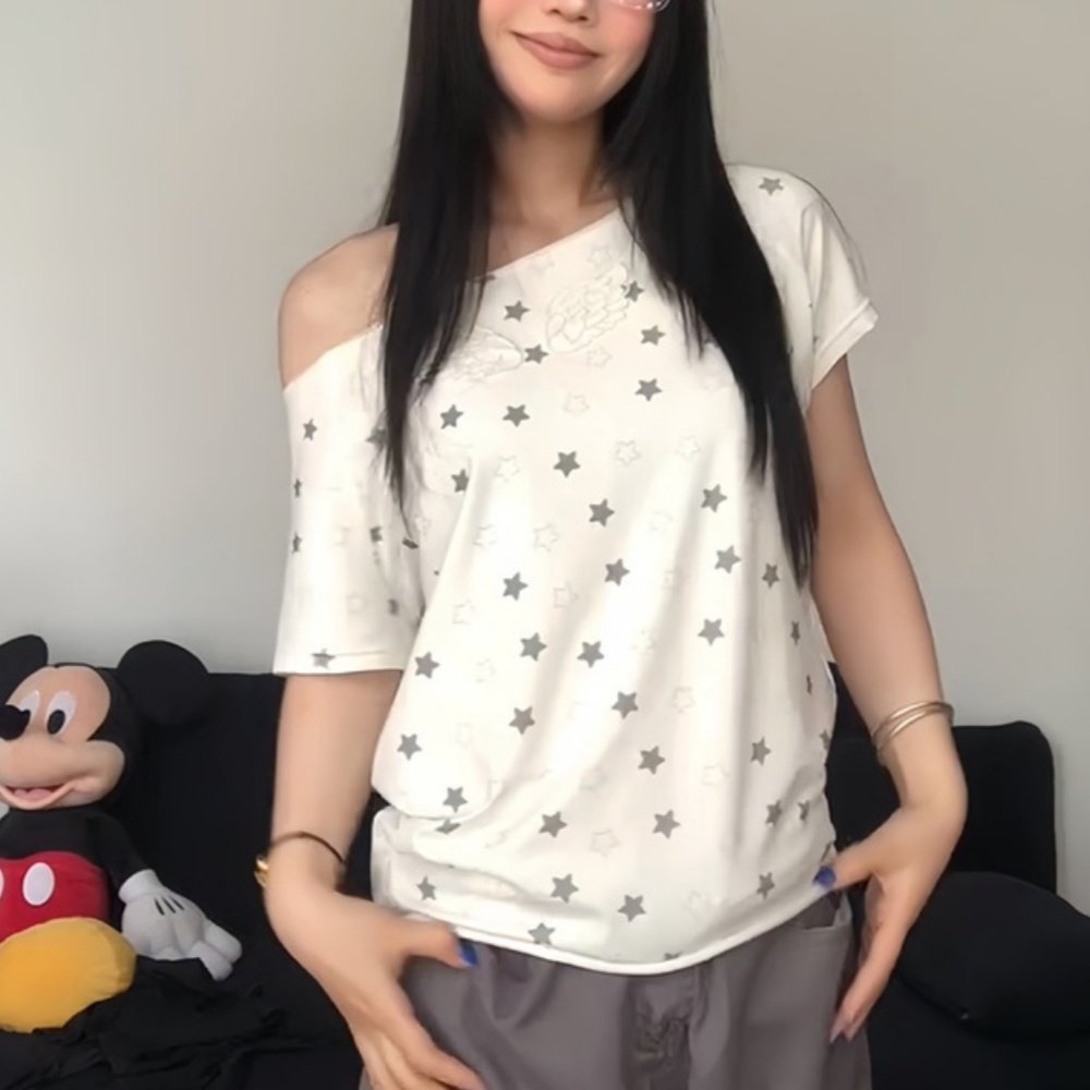 Retro Wing Embroidery Loose Fit Top for Women