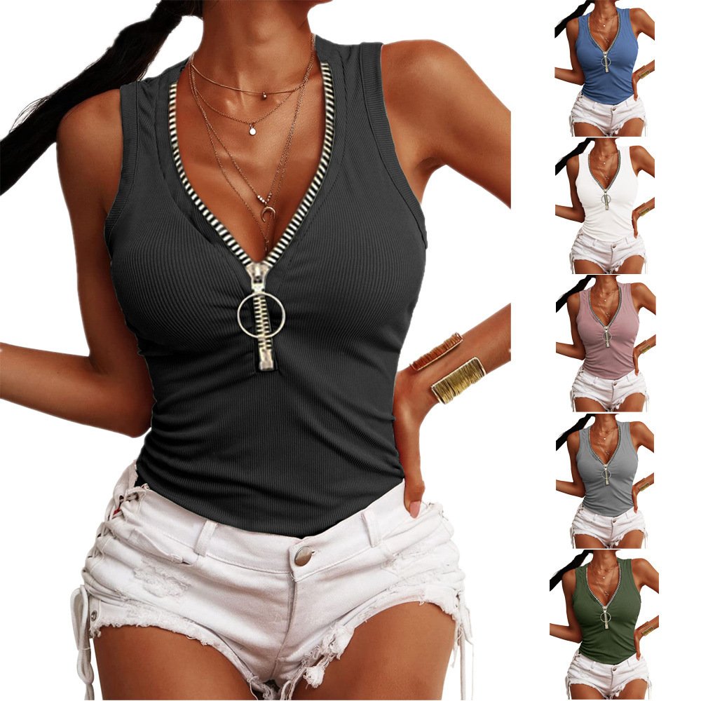 Slim-fit Zipper Vest Top T-shirt for Women