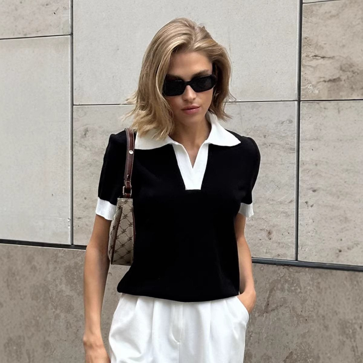 Contrast Color Loose Fit Knit Top