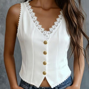 Retro French Lace V-Neck Top for Women