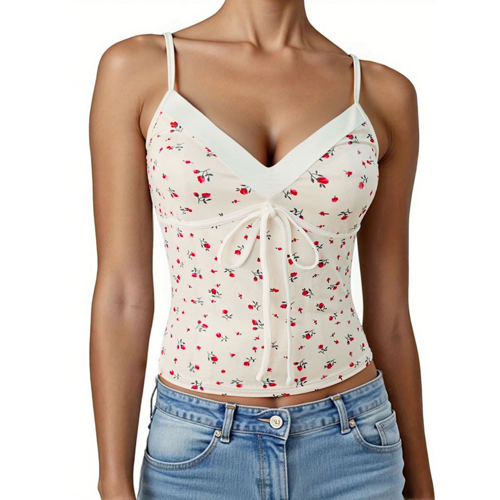 Sexy Floral Print Backless Tank Top for Women