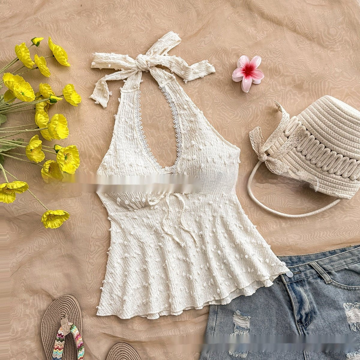 Spring Halter Neck Top with Tie Back Straps