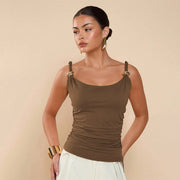 Brown Abstract Camis with Metal Ring Detailing