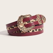 Bold Punk Leather Belt with Carved Buckle