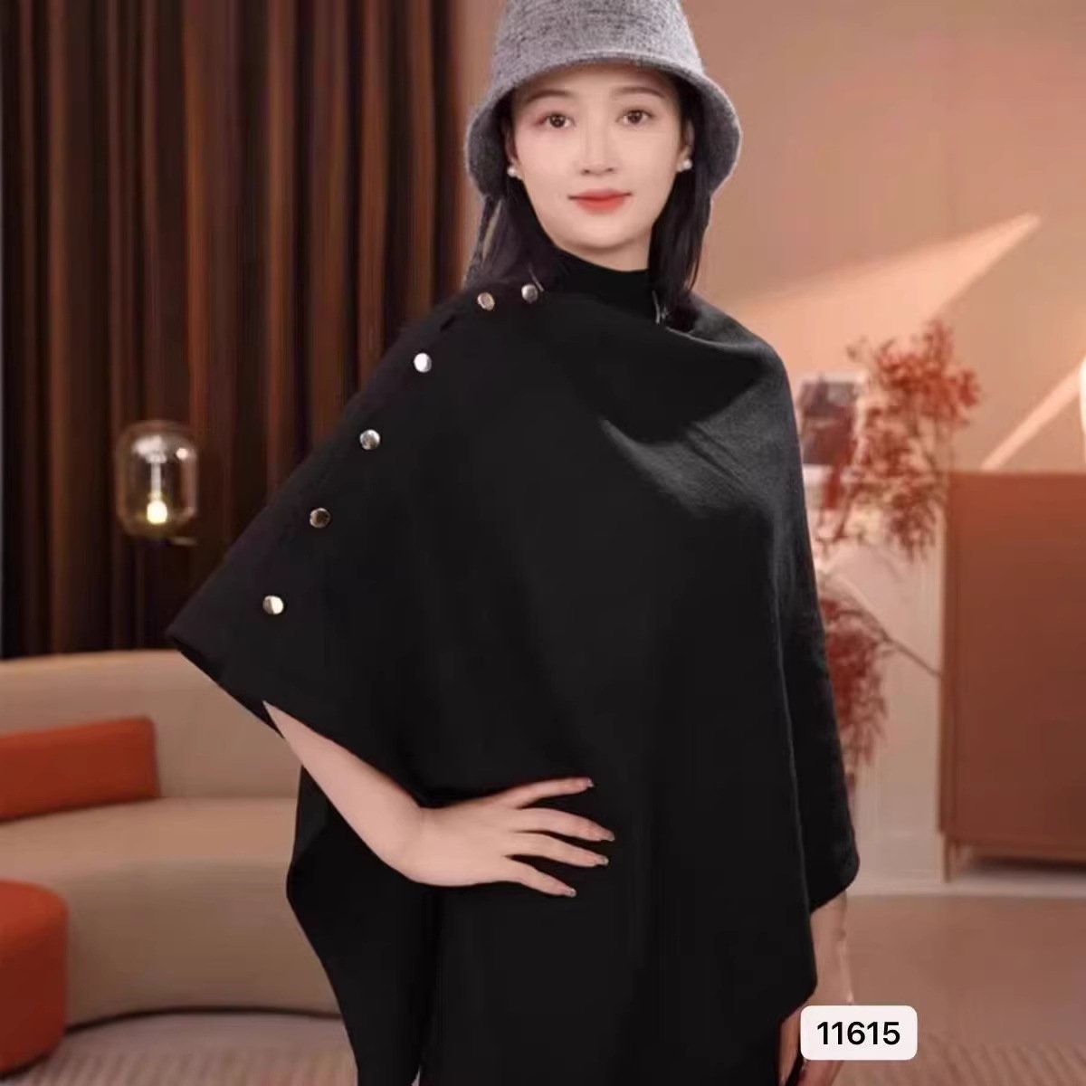 Loose Knitted Solid-Colored Cape Scarf for Women