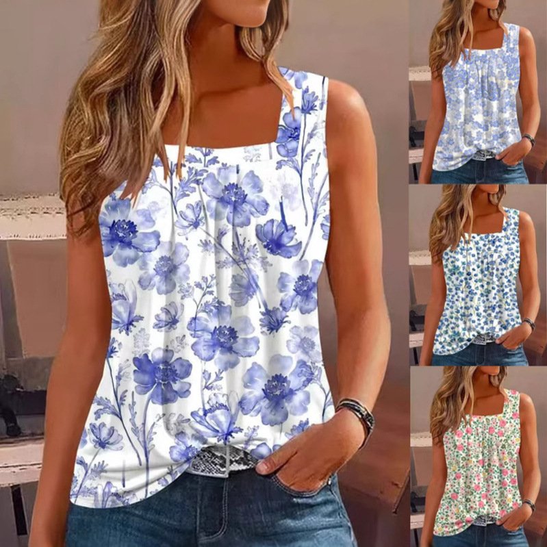 Digital Print Off-Shoulder Pullover Tee for Women