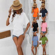 Elegant Waist-cinching Short-sleeve Crew-neck Top for Women