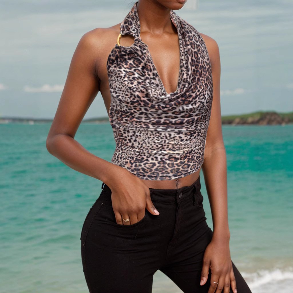 Spicy Leopard Camisole Top - Halter Neck Backless Style
