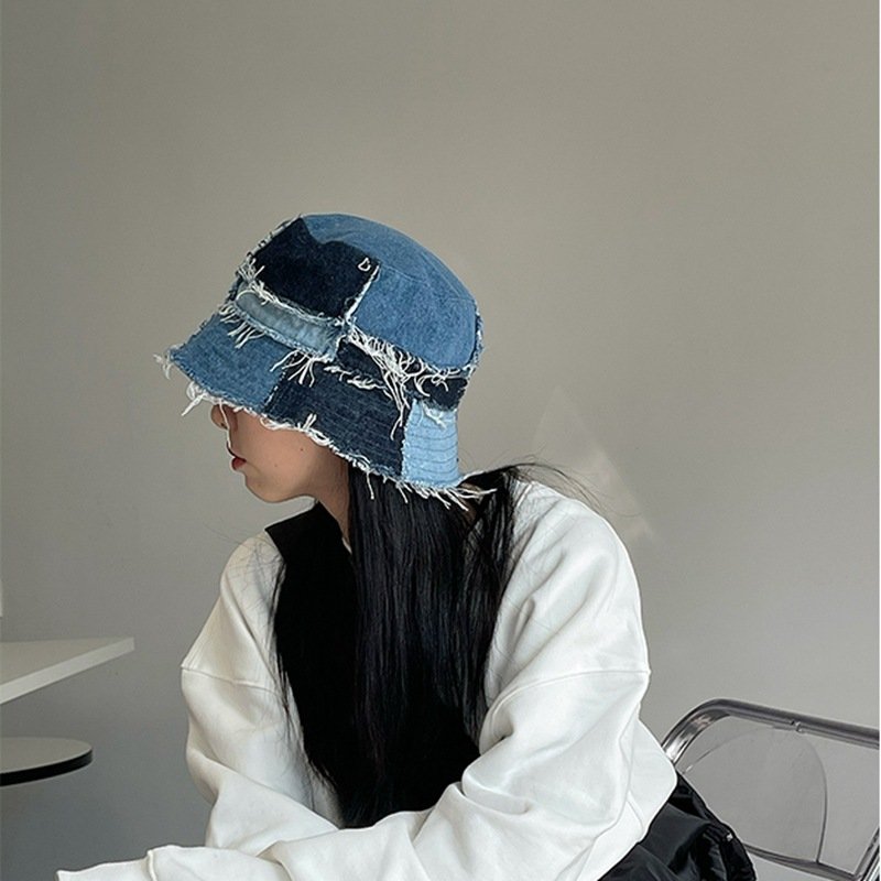 Raw-Hem Denim Fisherman Hat for Women